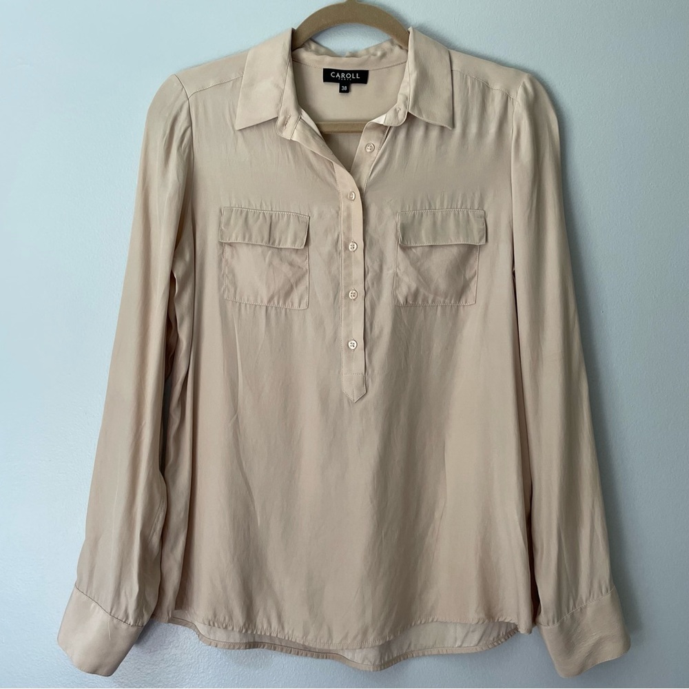 French Designer Neutral 100% Silk Blouse